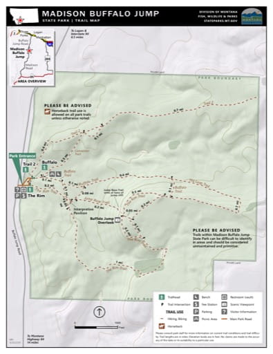 Map of the Trail System in Madison Buffalo Jump State Park (SP). Published by Montana State Parks.