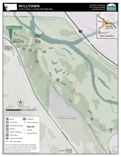 Map of the Trail System in Milltown State Park (SP). Published by Montana State Parks.
