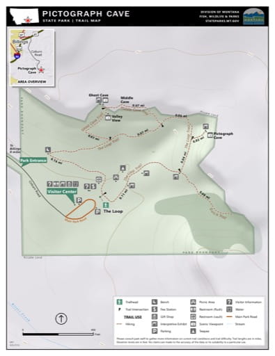 Map of the Trail System in Pictograph State Park (SP). Published by Montana State Parks.