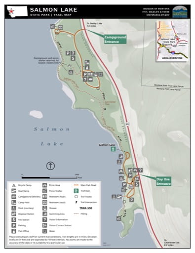 Map of the Trail System in Salmon Lake State Park (SP). Published by Montana State Parks.