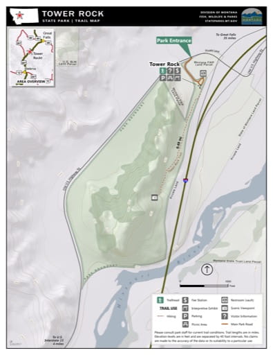 Map of the Trail System in Tower Rock State Park (SP). Published by Montana State Parks.