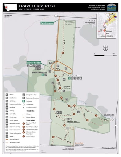 Map of the Trail System in Travelers's Rest State Park (SP). Published by Montana State Parks.
