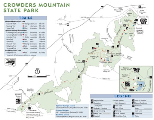 Crowders Mountain Trail Map Crowders Mountain State Park