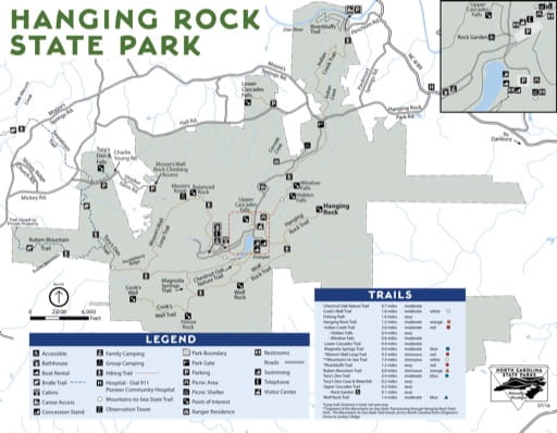 Recreation Map of Hanging Rock State Park (SP) in North Carolina. Published by North Carolina State Parks.