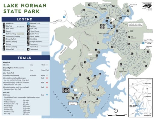 Visitor Map of Lake Norman State Park (SP) in North Carolina. Published by North Carolina State Parks.