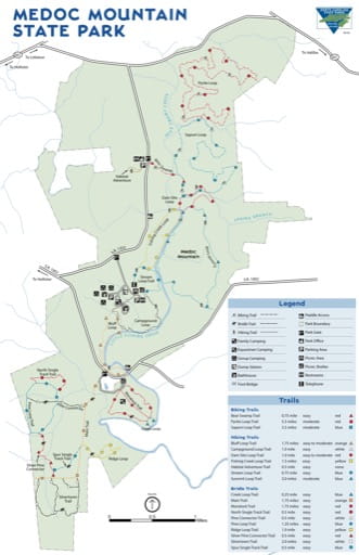 Visitor Map of Medoc Mountain State Park (SP) in North Carolina. Published by North Carolina State Parks.