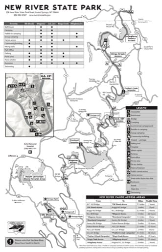 Visitor Map of New River State Park (SP) in North Carolina. Published by North Carolina State Parks.