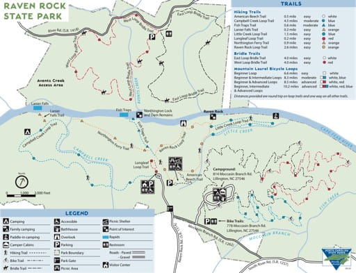 Visitor Map of Raven Rock State Park (SP) in North Carolina. Published by North Carolina State Parks.