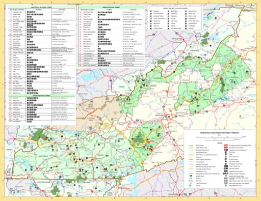 Visitor Map of Pisgah and Nantahala National Forests (NF) in North Carolina. Published by the U.S. Forest Service (USFS).
