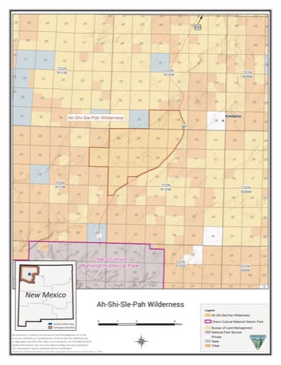 Visitor Map of Ah-shi-sle-pah Wilderness in New Mexico. Published by the Bureau of Land Management (BLM).