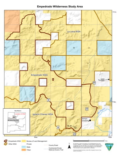 Visitor Map of Empedrado Wilderness Study Area (WSA) in New Mexico. Published by the Bureau of Land Management (BLM).