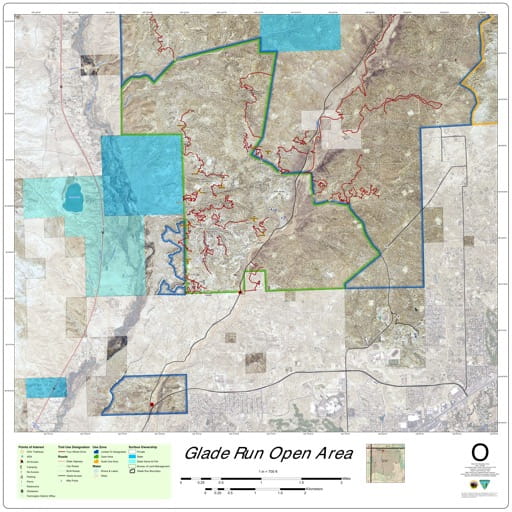 Map of Jeep Trails in the Glade Run Open Area in New Mexico. Published by the Bureau of Land Management (BLM).
