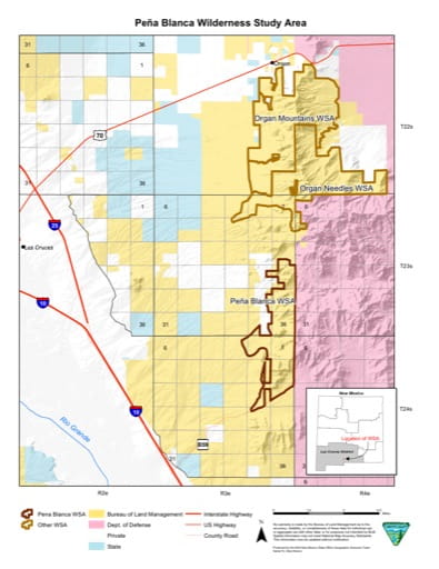 Visitor Map of Peña Blanca Wilderness Study Area (WSA) in New Mexico. Published by the Bureau of Land Management (BLM).