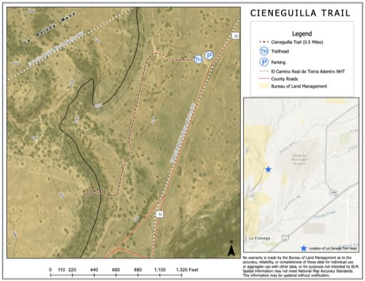Map of the Cieneguilla Trail in the BLM Taos Field Office area in New Mexico. Published by the Bureau of Land Management (BLM).