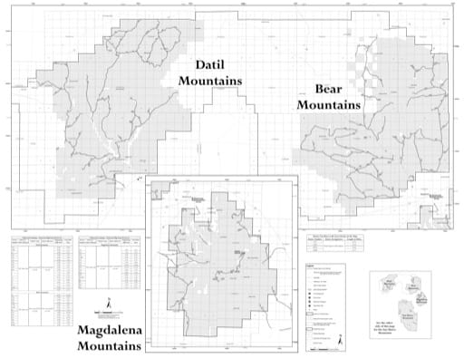Motor Vehicle Use Map (MVUM) of the Magdalena Mountains in the Magdalena Ranger District (RD) of Cibola National Forest (NF) in New Mexico. Published by the U.S. Forest Service (USFS).