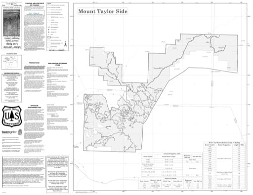 Motor Vehicle Use Map (MVUM) of the Mount Taylor Side of the Mount Taylor Ranger District (RD) of Cibola National Forest (NF) in New Mexico. Published by the U.S. Forest Service (USFS).