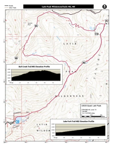 map of Carson - Latir Peak Wilderness Trails #82, #85