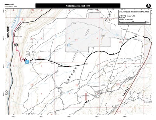 map of Carson - Cebolla Mesa Trail #102