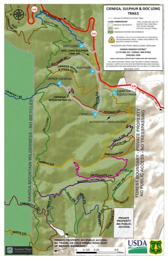 Map of Cienega Sulpher Doc Long Trail in Sandia Ranger District (RD) in Cibola National Forest (NF) in New Mexico. Published by the U.S. Forest Service (USFS).