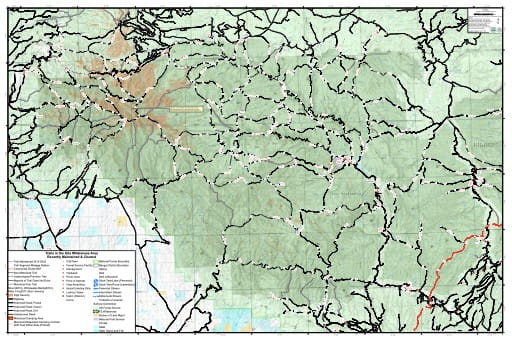 Map of Recently Maintained & Cleared Trails in the Gila Wilderness Area in New Mexico. Published by the U.S. Forest Service (USFS).