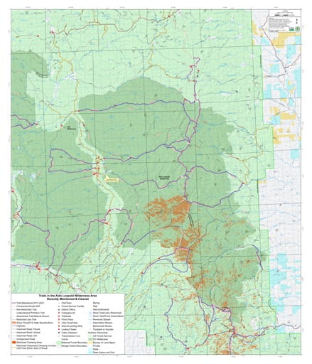 Map of Recently Maintained & Cleared Trails in the Aldo Leopold Wilderness Area in New Mexico. Published by the U.S. Forest Service (USFS).