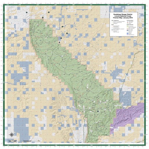 Fireman Map of Guadalupe Ranger District (RD) in Lincoln National Forest (NF) in New Mexico. Published by the U.S. Forest Service (USFS).