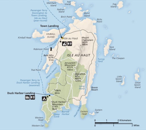 Official visitor map of Isle Au Haut in Acadia National Park (NP) in Maine. Published by the National Park Service (NPS).
