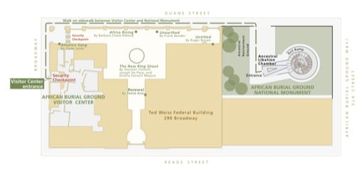 Detail of the Official Visitor Map of African Burial Ground National Monument (NM) in New York. Published by the National Park Service (NPS).