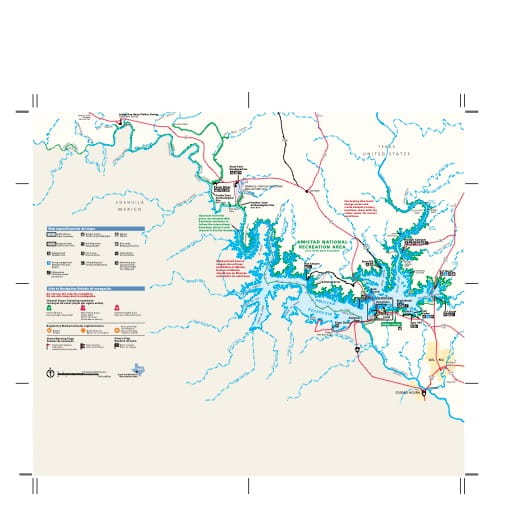 Official visitor map of Amistad National Recreation Area (NRA) in Texas. Published by the National Park Service (NPS).