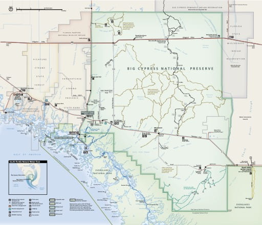 Official Visitor Map of Big Cypress National Preserve (NPres) in Florida. Published by the National Park Service (NPS).