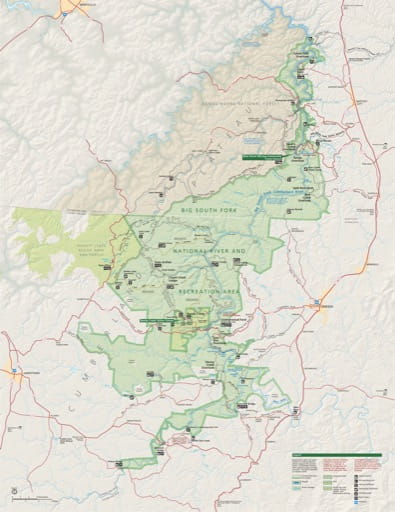 Official Visitor Map of Big South Fork National River and Recreation Area (NR & RA) in Kentucky and Tennessee. Published by the National Park Service (NPS).