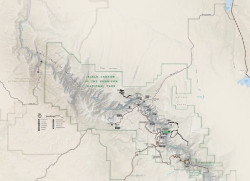 Official visitor map of Black Canyon of the Gunnison National Park (NP) in Colorado. Published by the National Park Service (NPS).