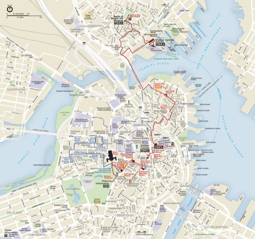 Official visitor map of Boston National Historic Park (NHP) in Massachusetts. Published by the National Park Service (NPS).