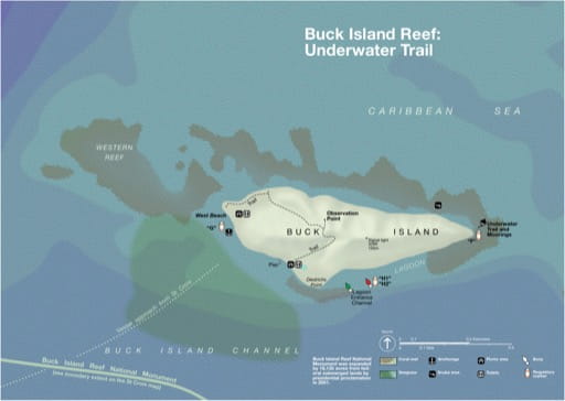 Map of the Underwater Trail on Buck Island Reef National Monument (NM) in Virgin Islands. Published by the National Park Service (NPS).