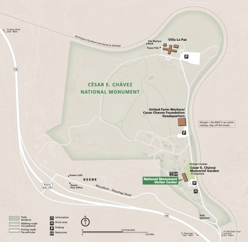 Official visitor map of César E. Chávez National Monument (NM) in California. Published by the National Park Service (NPS).