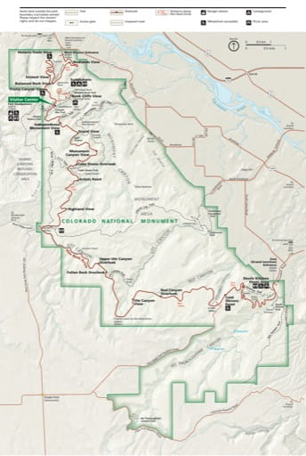 Official Visitor Map of Colorado National Monument (NM) in Colorado. Published by the National Park Service (NPS).