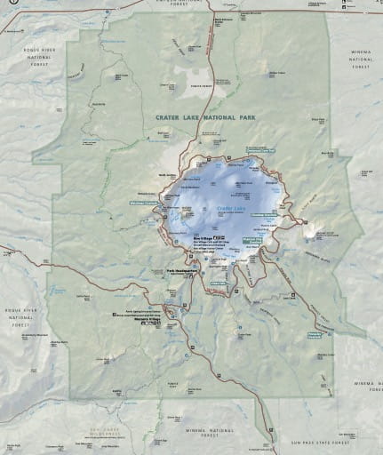 Official visitor map of Crater Lake National Park (NP) in Oregon. Published by the National Park Service (NPS).