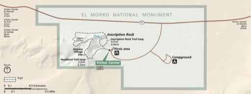 Official visitor map of El Morro National Monument (NM) in New Mexico. Published by the National Park Service (NPS).
