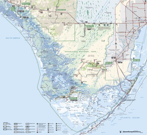 Official Visitor Map of Everglades National Park (NP) in Florida. Published by the National Park Service (NPS).