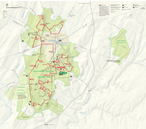 Official Visitor Map of Gettysburg National Military Park (NMP) in Pennsylvania. Published by the National Park Service (NPS).