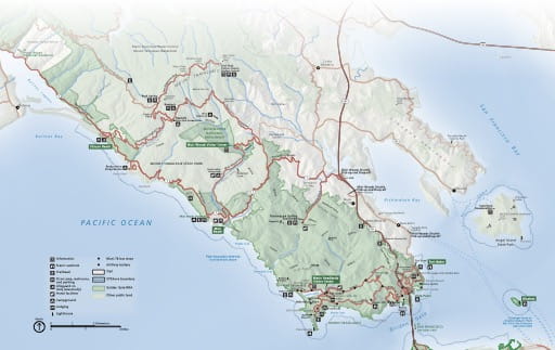 Official visitor map of the Northern area of Golden Gate National Recreation Area (NRA) in California. Published by the National Park Service (NPS).