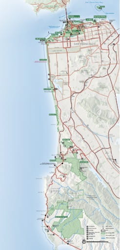 Official visitor map of the Southern area of Golden Gate National Recreation Area (NRA) in California. Published by the National Park Service (NPS).