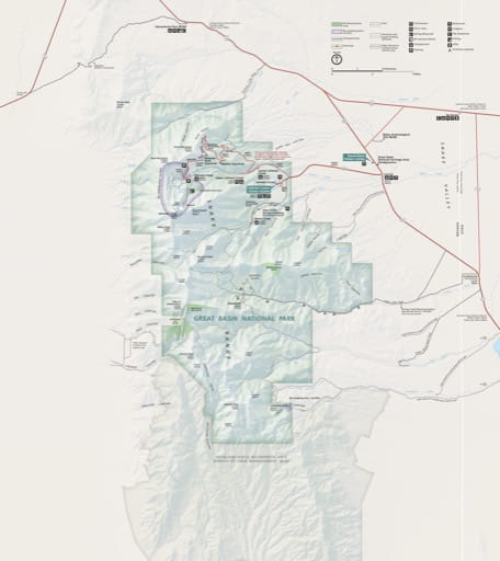 Official Visitor Map of Great Basin National Park (NP) in Nevada. Published by the National Park Service (NPS).