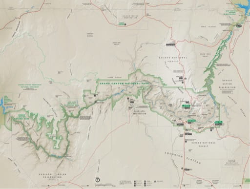 Official visitor map of Grand Canyon National Park (NP) in Arizona. Published by the National Park Service (NPS).