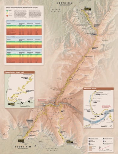 Map for Hiking into Grand Canyon National Park (NP) in Arizona. Published by the National Park Service (NPS).