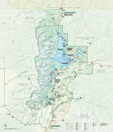 Official Visitor Map of Grand Teton National Park (NP) in Wyoming. Published by the National Park Service (NPS).