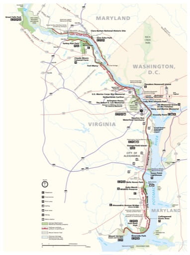 Official visitor map of George Washington Memorial Parkway (MEMPKWY) in Virginia and District of Columbia. Published by the National Park Service (NPS).