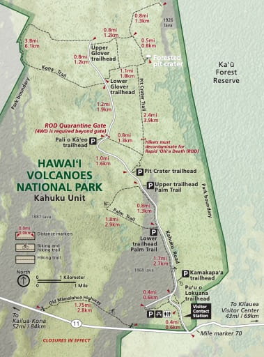 Official visitor map of Hawaiʻi Volcanoes National Park (NP) in Hawaiʻi. Published by the National Park Service (NPS).