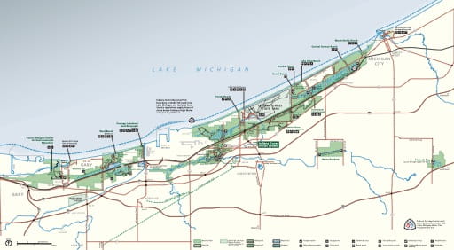 Official Visitor Map of Indiana Dunes National Park (NP) in Indiana. Published by the National Park Service (NPS).