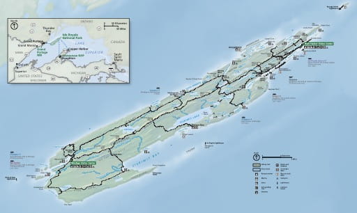 Official visitor map of Isle Royale National Park (NP) in Michigan. Published by the National Park Service (NPS).